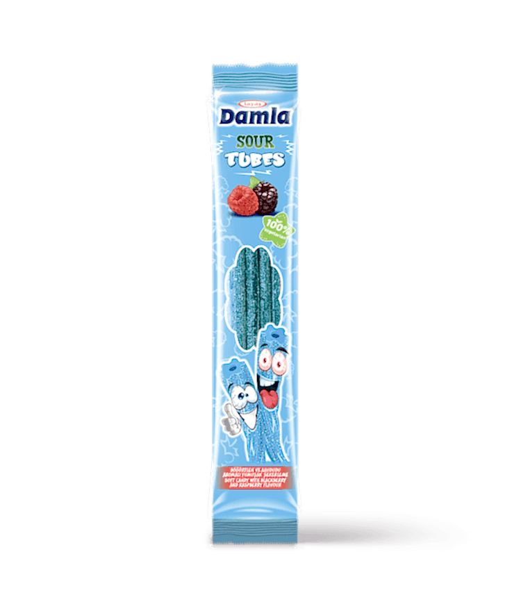Damla Sour Tubes - Böğürtlen ve Ahududu Aromalı Yumuşak Şeker