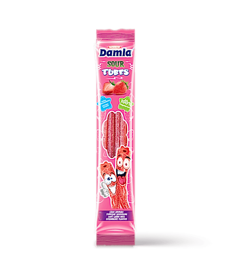 Damla Sour Tubes - Çilek Aromalı Yumuşak Şeker
