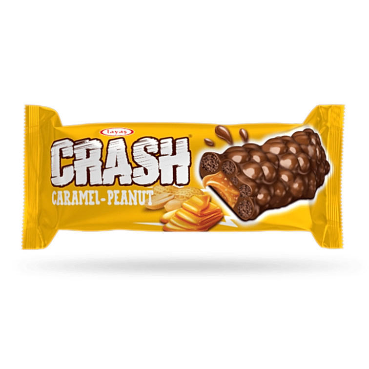 Crash - Kakao Kaplamalı, Mısır ve Pirinç Patlaklı, Karamelli Yerfıstıklı Bar