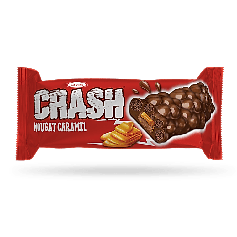 Crash - Kakao Kaplamalı, Mısır ve Pirinç Patlaklı Nuga Karamelli Bar