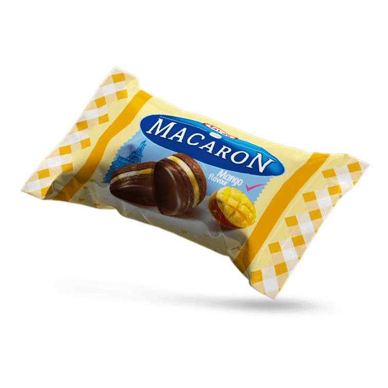 Macaron - Mango Aromalı, Krema Dolgulu, Pirinç Patlaklı Sütlü Kokolin
