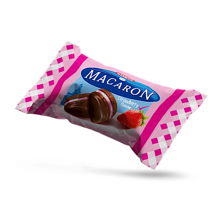 Macaron - Çilek Aromalı, Krema Dolgulu, Pirinç Patlaklı Sütlü Kokolin